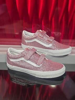 Vans Glitter Velcro Old Skool V Glitter Rose Pink JN 6.5 Or Men 6.5 Women's 8
